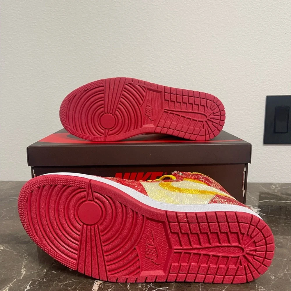 Custom Red, Yellow Rhinestone Crystal Nike Air Jordan Sneakers,Size Euro 41,